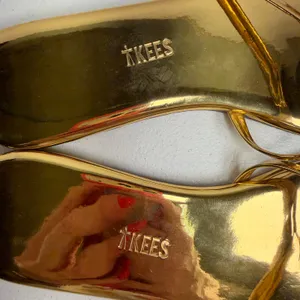 TKEES Size 9 Slide Sandals Gemma Gold Metallic Patent Leather Square Toe Flat thumbnail 7