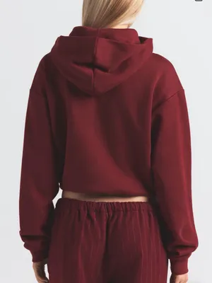 NEW SKIMS Cotton Fleece Pullover Hoodie Sweatshirt Merlot - Women XS $88 thumbnail 3