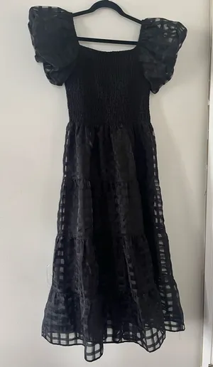 Prettygarden Black Smocked Puff Sleeve Midi Dress Medium Romantic Evening thumbnail 1
