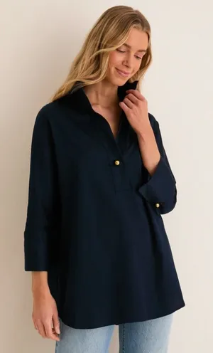 Nwt Navy Willow Blouse Tuckernuck 170$ fall classy preppy casual thumbnail 1
