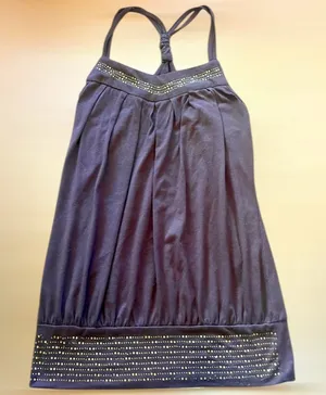 Vintage Y2K Spaghetti Strap Top Chocolate Brown Gold Sequins Medium Neutral thumbnail 1