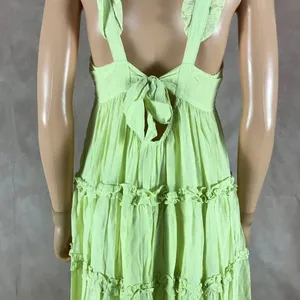 LUSH Lime Green Smocked Tiered Ruffled Maxi Dress SMALL thumbnail 8