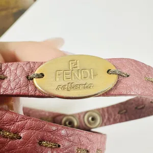 Fendi Pink Leather Selleria Wrap Bracelet 7in Gold Tone Logo Snap Designer thumbnail 6