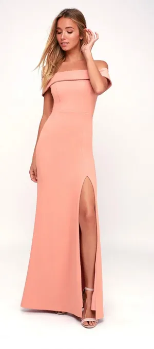Lulus New Mauve Pink Off-the-Shoulder Maxi Dress thumbnail 1