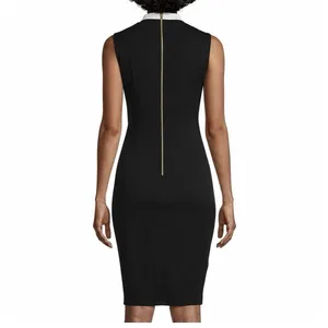 Calvin Klein‎ Black White Bow High Neck Sleeveless Stretch Crepe Sheath Dress 8 thumbnail 2