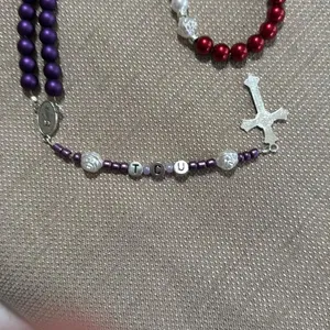 Handmade Rosary. TCU. Painted glass beads and metal alloy and plastic pieces. thumbnail 4