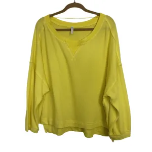 Free People FP Movement Yellow Rugby Match Long Sleeve Oversized Shirt XS thumbnail 1