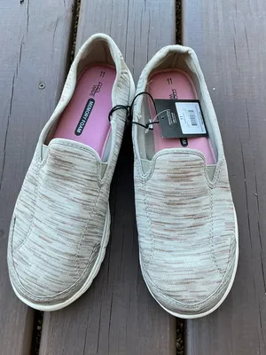 Memory Foam Slip-On Sneakers in Beige - Women's Casual Comfort thumbnail 1