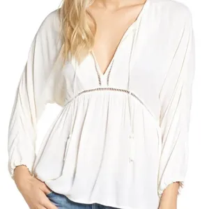 $148 NWT 7 for all mankind Sz‎ M KATELLA 3/4 SLEEVE V-NECK SLIP-ON BLOUSE thumbnail 5