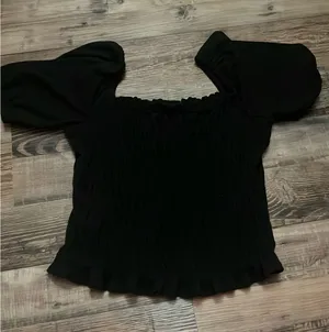 Altar'd State Black Ruffle Crop Top thumbnail 1