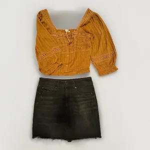 American‎ Eagle 2 Pc Bundle Black High Rise Mini Skirt 6 & Top Med Western Boho thumbnail 2