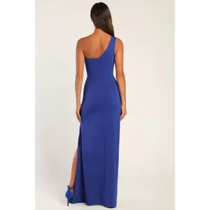 NWT Lulus Good Times Only Royal Blue One-Shoulder Maxi Dress Gala Wedding Sz M thumbnail 3