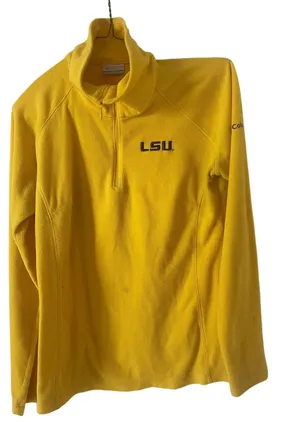 COLUMBIA l/sleeve 3/4 zip fleece in yellow gold and purple, $18, Size M, B53 thumbnail 1