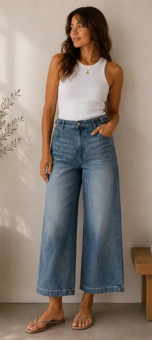 Carve Designs‎ Portland Wide Leg Crop Side Buckles Organic Cotton Denim Jeans thumbnail 1
