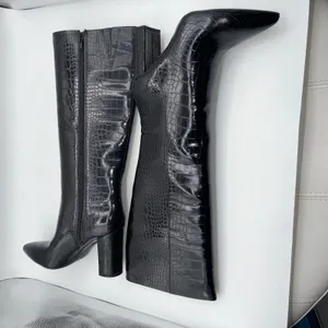 INC International Concepts Paiton Black Croc Embossed Tall Heeled Boots Women 8M thumbnail 5