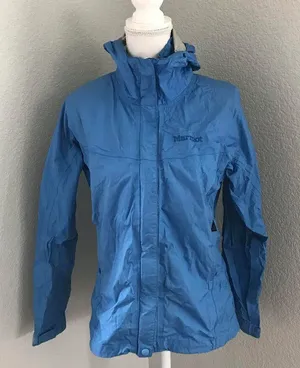 Marmot Women Small Blue Precip Eco Outdoor Waterproof Hooded Rain Jacket thumbnail 1