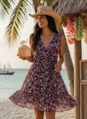 White House Black Market Pink Floral Tiered V Neck Cocktail Party Dress Size 6‎ thumbnail 1
