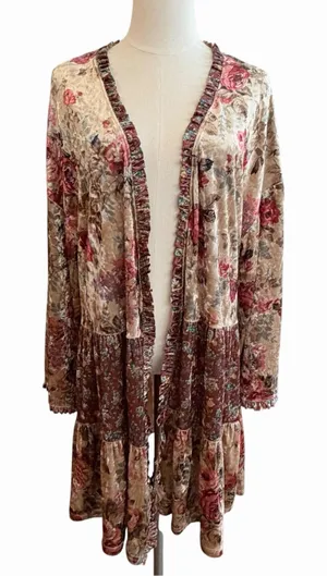 Easel Boho Fairy Velvet Tiered Floral Kimono Jacket Size S Cottage Whimsigoth thumbnail 1