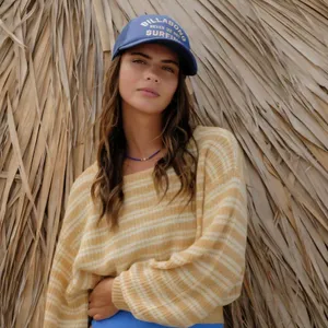 NWT Billabong Light Wave Striped Knit Sweater Gold Beach Boho Coastal Cowgirl S thumbnail 2