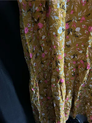Floral Tiered Lightweight Maxi Dress in Mustard with Pink Floral Print SM thumbnail 6