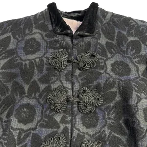Custom Black Jacquard Long Coat Womens Medium Goth Wool Maxi Overcoat Witchy VTG thumbnail 3