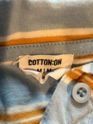 Cotton On Light Blue and Mustard Striped Cotton Cropped Long Sleeve Polo thumbnail 3