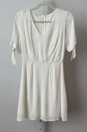 Lush S‎ White Mini Dress V-Neck Tie Short Sleeve Bridal Graduation Cottage thumbnail 1