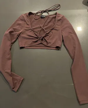 White Fox Long Sleeve Crop Top Brown thumbnail 1