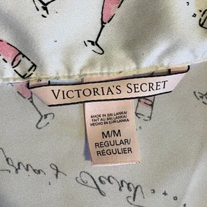 Victoria’s Secret Satin Feel Champagne Print Pajama Top Medium White Pink Black thumbnail 9