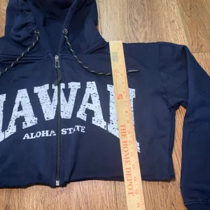 RR Hawaii Resort Navy Blue Cropped Zip Up Hoodie Hawaii Aloha State Womens M thumbnail 3