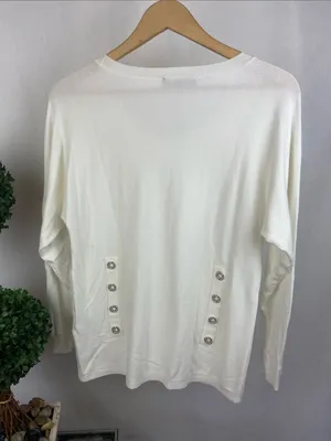 INC White Long Sleeve Knit Sequins Grommet Trim Tunic Top M thumbnail 3