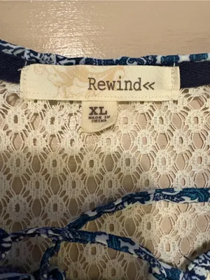 Rewind Indigo Blue Printed Crochet Yoke Tie-Front Blouse thumbnail 2
