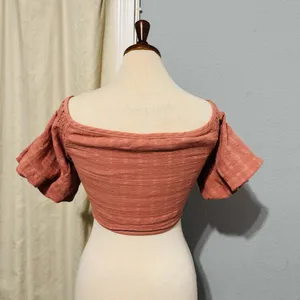 Windsor Women‎ Coral Peasant Lace-Up Off the Shoulder Cottagecore Cropped Top L thumbnail 8