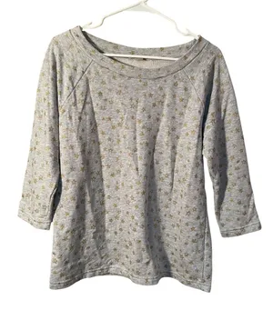 Gap Women’s Sz Medium Sweatshirt 3/4 Sleeve Heather Gray Gold Glitter Star Print thumbnail 1