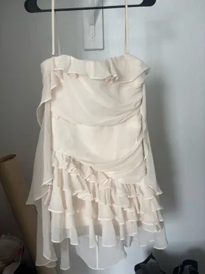 Oh Polly Off-Shoulder Ruffled Mini Dress in Ivory #bridal thumbnail 3