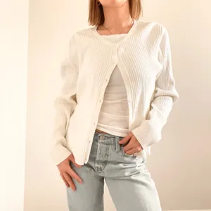 Vintage White Ribbed Cardigan Sweater Size L thumbnail 2