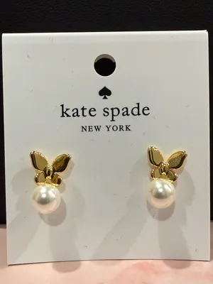 kate spade |♠️| Gold Plated Butterfly & Pearl Stud Earrings | Small thumbnail 1