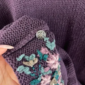 Christopher & Banks Vintage 90’s Purple Hand Embroidered Floral Knit Sweater thumbnail 8