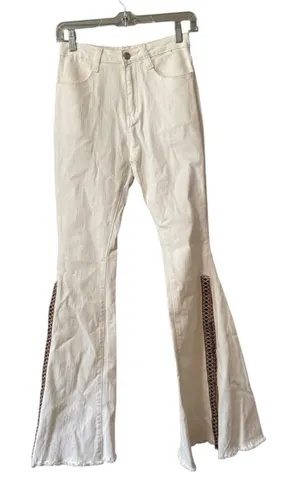 Saints & Hearts Women Size Small White Flare Jeans Boho Y2K Bell Bottom Hippie thumbnail 1