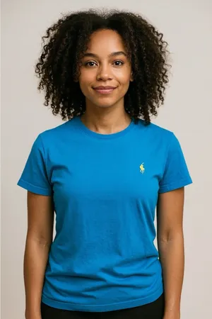 Ralph Lauren Sport Top Womens Crew Neck Short Sleeve Blue With Yellow Pony Med thumbnail 1