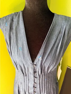 Free Assembly Blue Denim V-Neck Button Front Pocket Midi A-Line Dress S (4-6)New thumbnail 7