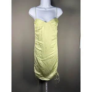 Zara Satin Ruched Slip Midi Dress Lime Green Coquette‎ Party Date Night NWT thumbnail 3