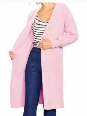 NWT SKIES ARE BLUE‎ Fuzzy Long Sleeve Pink Casey Cardigan Sz S thumbnail 1