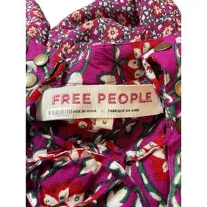 Free People Boho Floral Peasant Top M Purple Red Tie Up Studded Beaded Rayon thumbnail 6