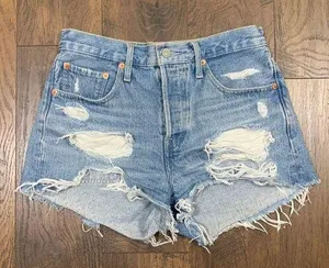 Levi's Premium 501 Button Fly Distressed/Ripped Light Wash Cutoff Jean Shorts thumbnail 1