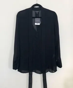 NWT Sheer Black Tie Neck Blouse thumbnail 4