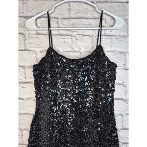 Vtg Hollywood Nites Sequin Dress Sz 8 Homecoming Black Cocktail Cami Mini 90s thumbnail 4