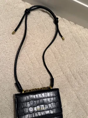 Black Croc Embossed Mini Crossbody Bag Gold Chain thumbnail 4
