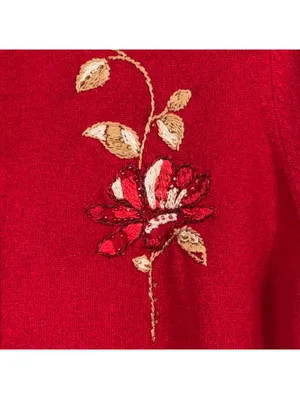 Emma James Women’s M Red Embroidered Floral Cardigan thumbnail 4