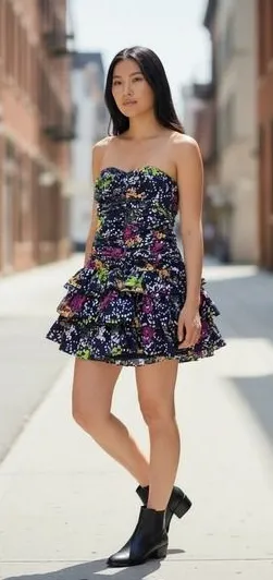 Moda International Navy Floral Polka Dot Strapless Ruffle Mini Dress 0 HOCO Prom thumbnail 1